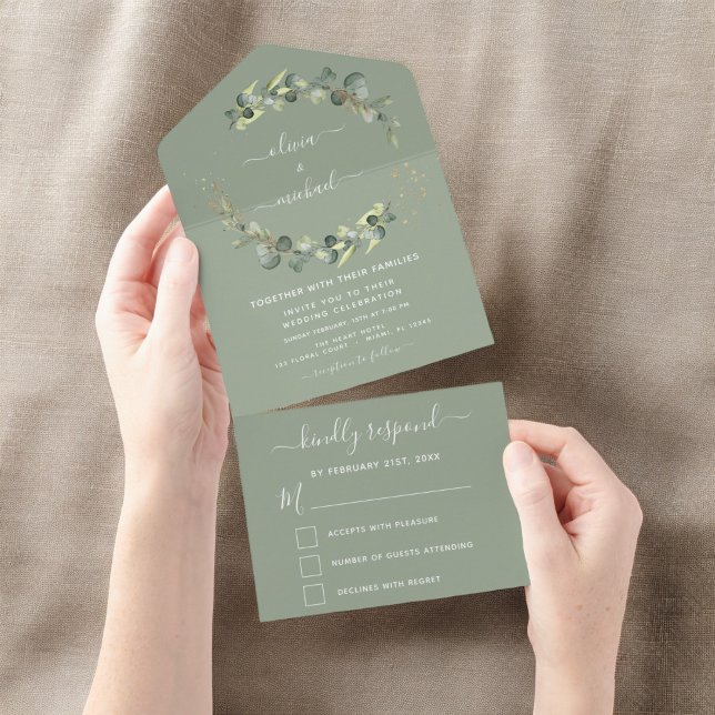 Sage Green Eucalyptus Greenery Wedding Elegant All In One Invitation (Creator Uploaded)
