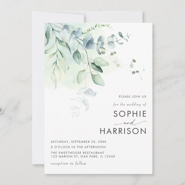 Sage Green Eucalyptus Greenery Wedding Invitation (Front)