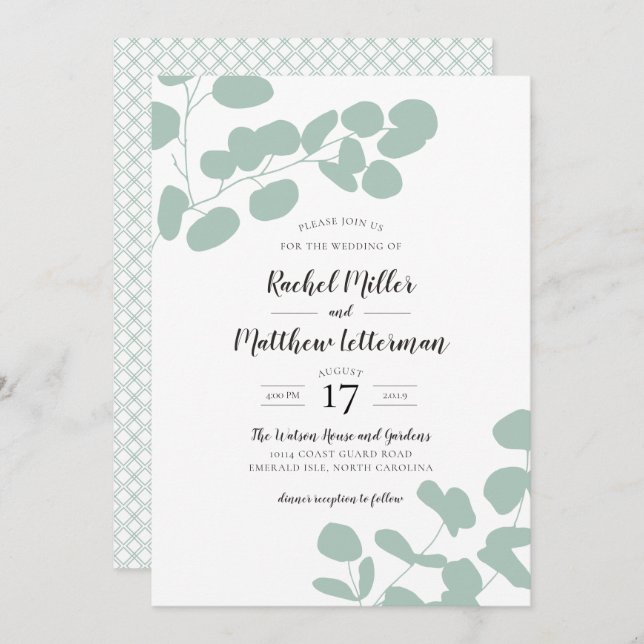 Sage Green Eucalyptus Greenery Wedding Invitation (Front/Back)