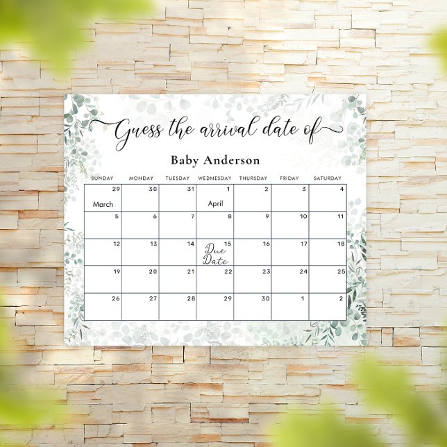 Sage Green Eucalyptus Guess the Due Date Poster (Creator Uploaded)