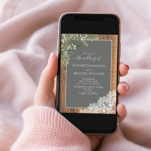 Sage Green Eucalyptus Lace Wood Script Photo Invitation