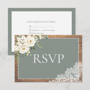 Sage Green Eucalyptus Lace Wood Wedding RSVP Card