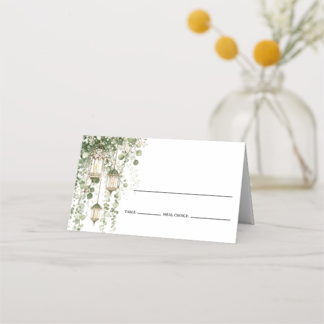 Sage Green Eucalyptus Lantern  Place Card (Front)