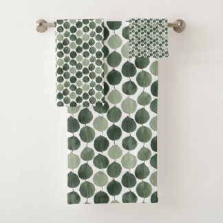 Sage Green Eucalyptus Leaf Pattern Botanical Plant Bath Towel Set