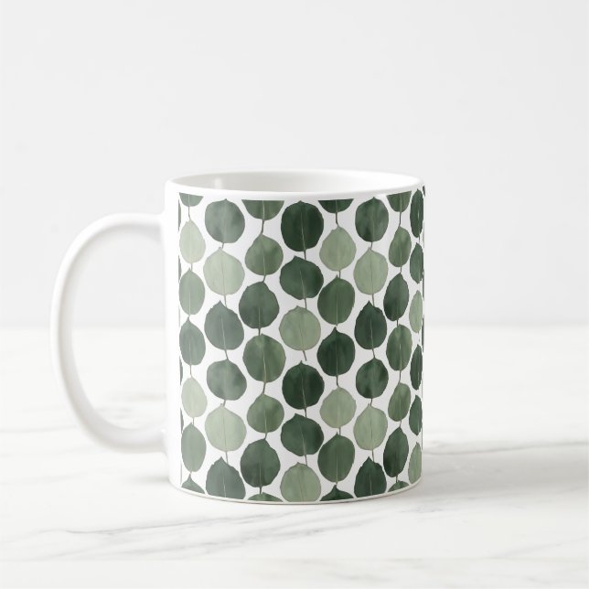 Sage Green Eucalyptus Leaf Pattern Botanical Plant Coffee Mug (Left)