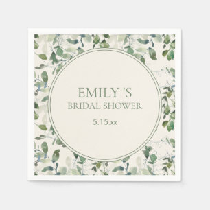 Sage Green Eucalyptus Leaves Cream Bridal Shower Napkin