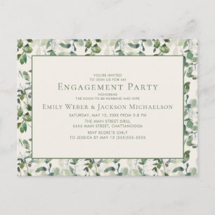 Sage Green Eucalyptus Leaves Cream Engagement Postcard