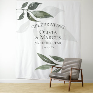 Sage Green Eucalyptus Leaves Photo Backdrop Tapestry
