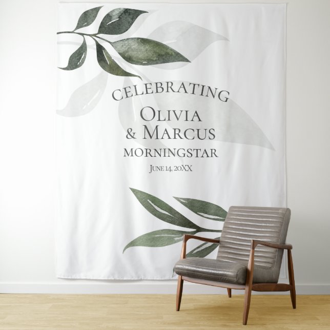 Sage Green Eucalyptus Leaves Photo Backdrop Tapestry (In Situ)