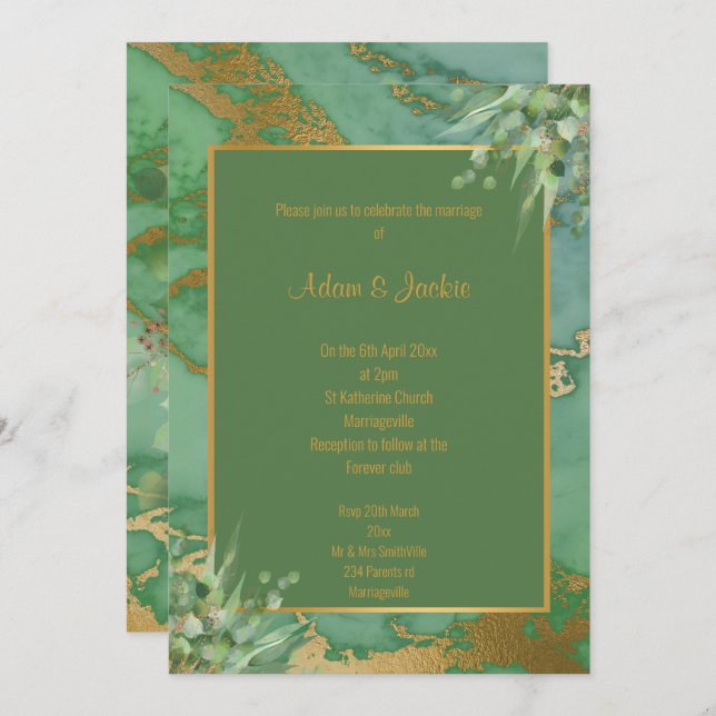 SAGE GREEN EUCALYPTUS  MARBLE WEDDING INVITATION (Front/Back)