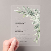 Sage Green Eucalyptus Minimalist Botanical Wedding Acrylic Invitations