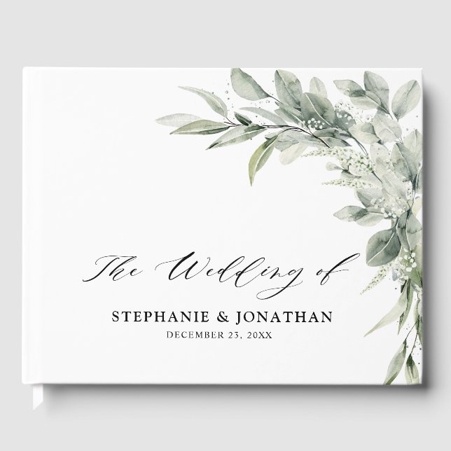 Sage Green Eucalyptus Minimalist Botanical Wedding Guest Book (Front)