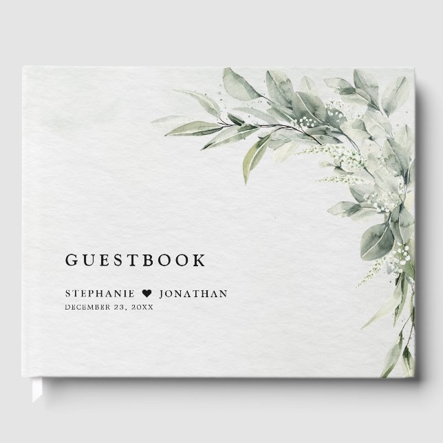 Sage Green Eucalyptus Minimalist Botanical Wedding Guest Book (Front)