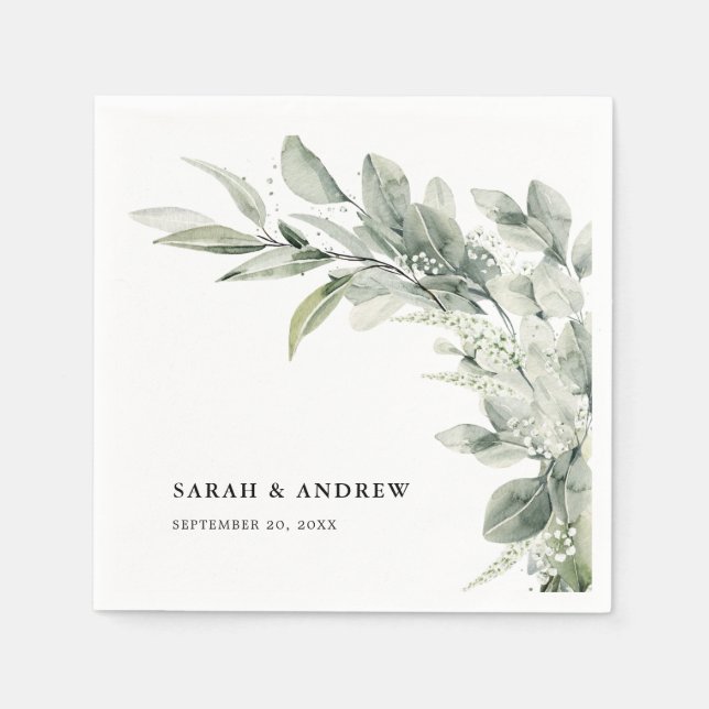 Sage Green Eucalyptus Minimalist Botanical Wedding Napkin (Front)