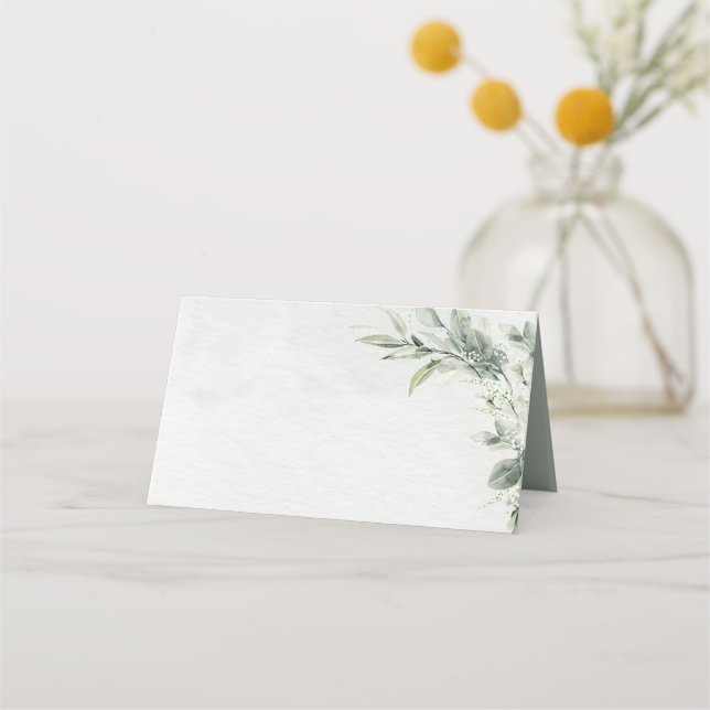 Sage Green Eucalyptus Minimalist Botanical Wedding Place Card (Back)