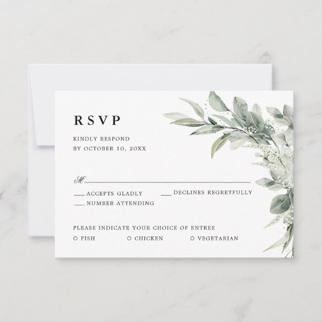Sage Green Eucalyptus Minimalist Botanical Wedding RSVP Card (Front)