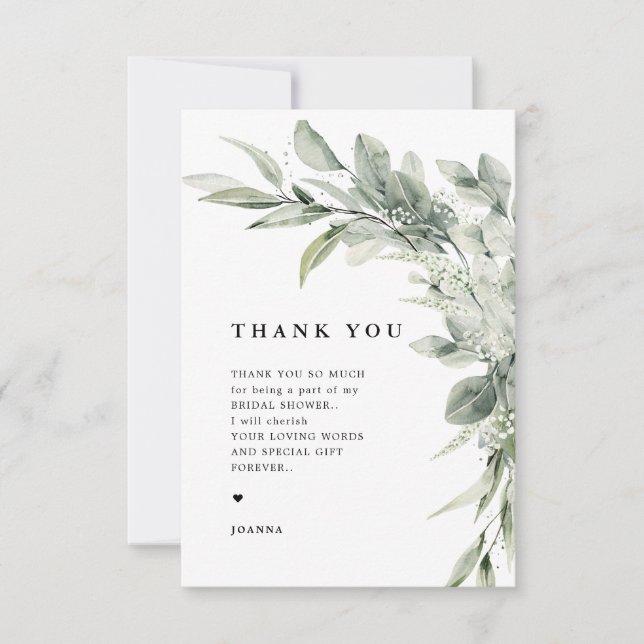 Sage Green Eucalyptus Minimalist Botanical Wedding Thank You Card (Front)