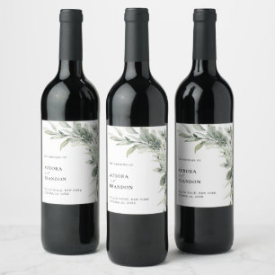 Sage Green Eucalyptus Minimalist Botanical Wedding Wine Label