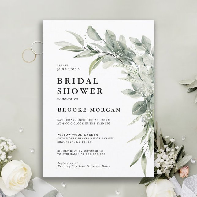 Sage Green Eucalyptus Minimalist Bridal Shower Invitation (Creator Uploaded)