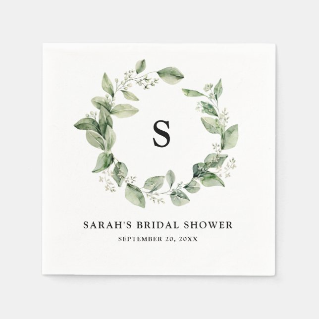 Sage Green Eucalyptus Minimalist  Bridal Shower Napkin (Front)