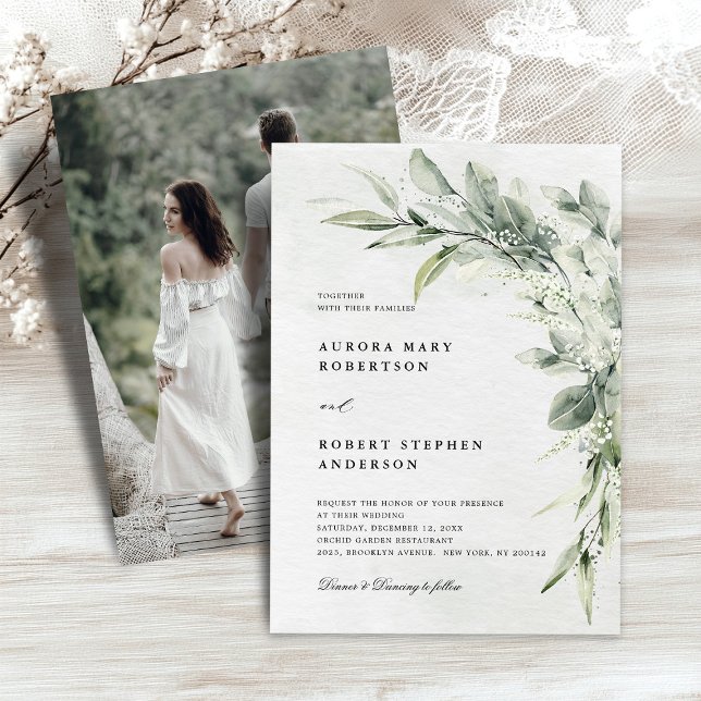 Sage Green Eucalyptus Minimalist Photo Wedding Invitation (Sage Green Eucalyptus Minimalist Photo Wedding Invitation)