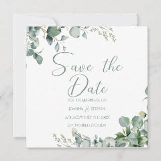 Sage green eucalyptus minimalist save the date invitation