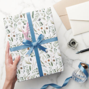 Dusty Blue Floral Wrapping Paper