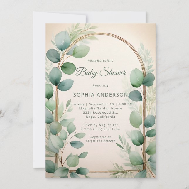 Sage Green Eucalyptus Neutral Baby Shower Invitation (Front)