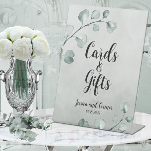 Sage Green Eucalyptus Note Wedding Cards & Gifts Pedestal Sign