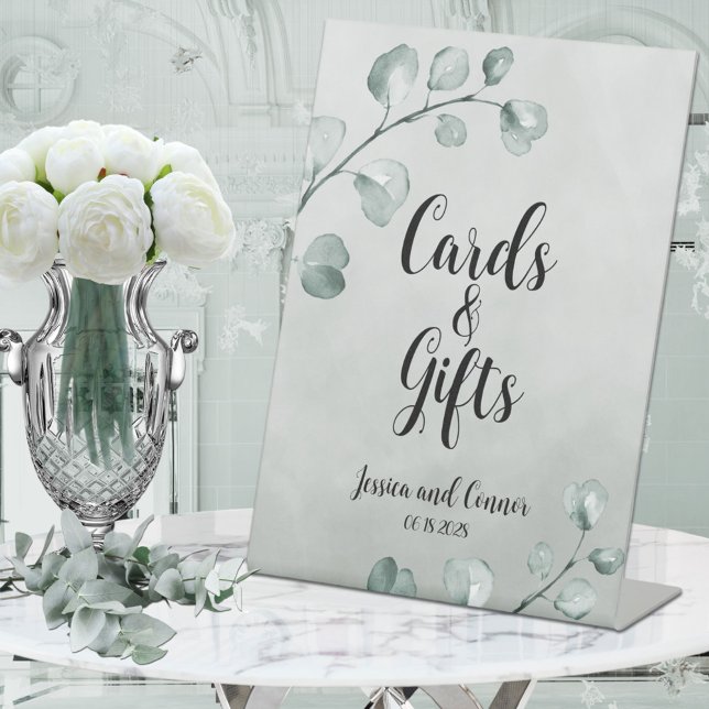 Sage Green Eucalyptus Note Wedding Cards & Gifts Pedestal Sign (Creator Uploaded)