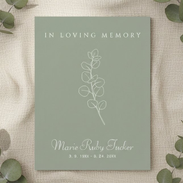 Sage Green Eucalyptus Photo Funeral Thank You Card (Simple personalized botanical eucalyptus sympathy funeral thank you card)