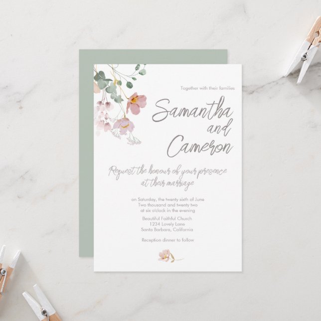 Sage Green Eucalyptus Pink Florals Wedding (Front/Back In Situ)