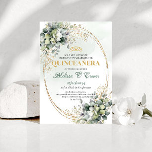 Sage Green Eucalyptus Quinceañera Boho Invite