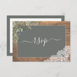 Sage Green Eucalyptus Script Lace Wood RSVP