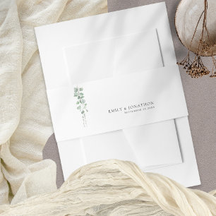Sage Green Eucalyptus Script Names Wedding Invitation Belly Band