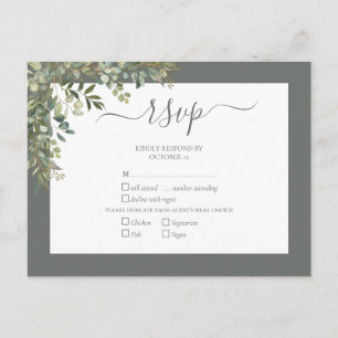 Sage Green Eucalyptus Script Wedding RSVP Invitation Postcard