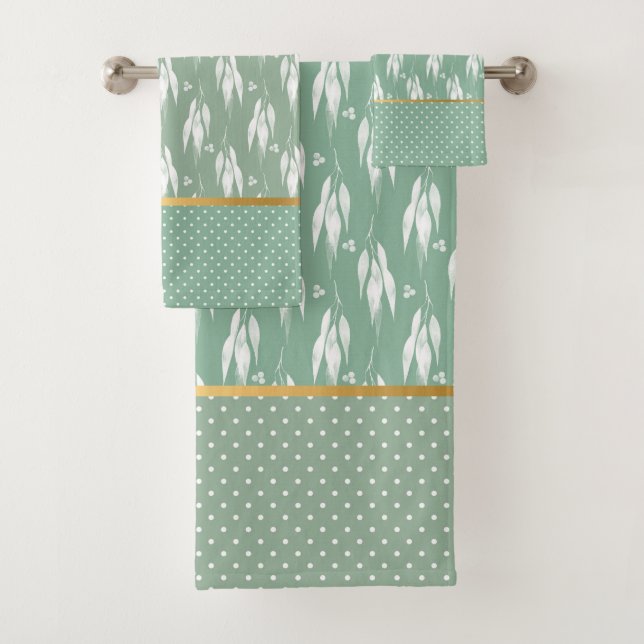 SAGE GREEN EUCALYPTUS SPOT BATHROOM TOWEL SET (Insitu)