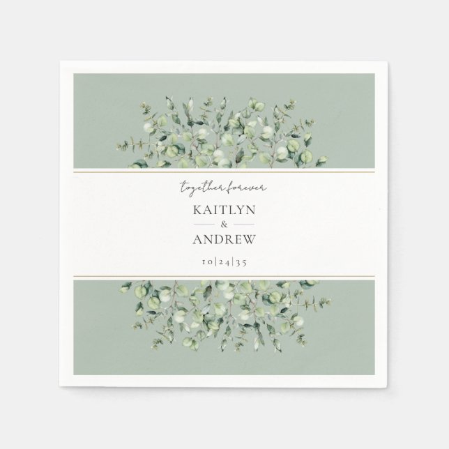 Sage Green Eucalyptus Together Forever Wedding Napkin (Front)