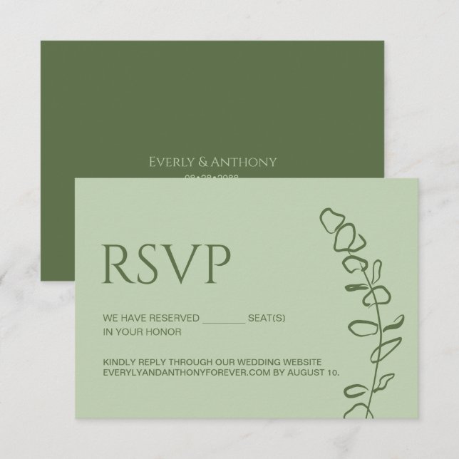 Sage Green Eucalyptus Wedding Chic Reserved seats RSVP Card (Front/Back)