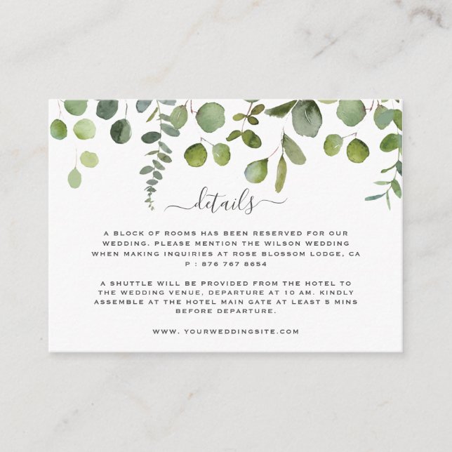 Sage Green Eucalyptus Wedding Details Card (Front)