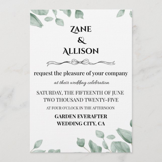 Sage Green Eucalyptus Wedding Invitation (Front)