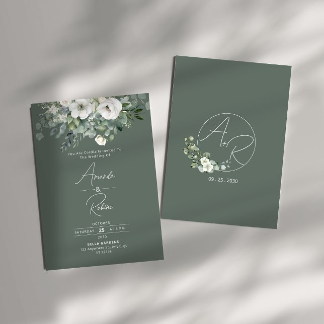 Sage Green Eucalyptus Wedding Invitation  (Creator Uploaded)