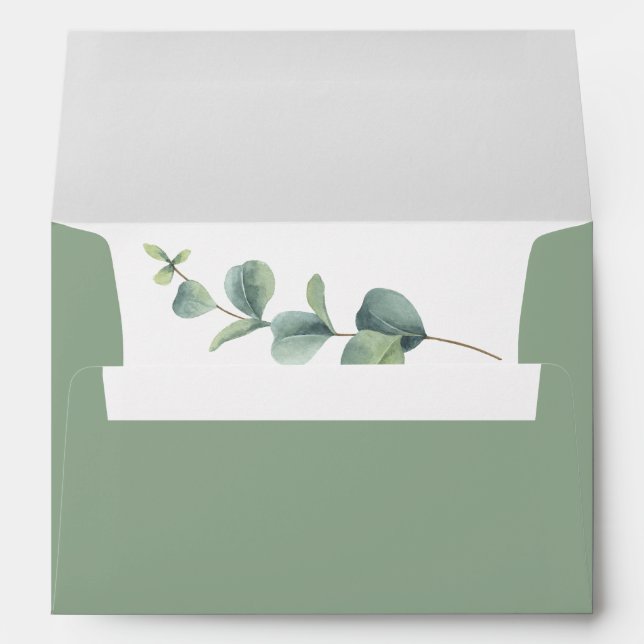 Sage Green Eucalyptus Wedding Return Address Envelope (Back (Bottom))
