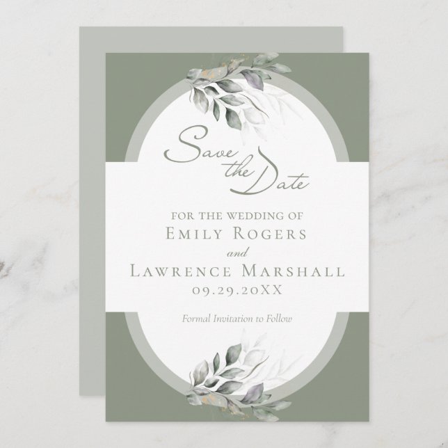 Sage Green Eucalyptus Wedding Save the Date Card (Front/Back)