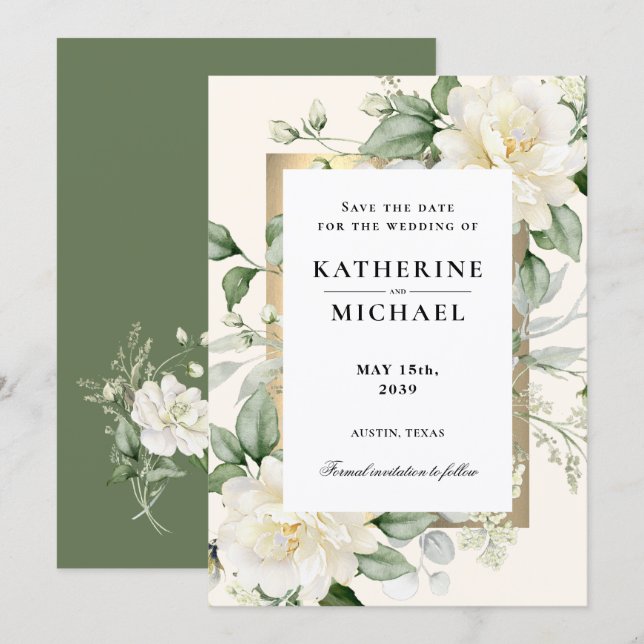 Sage Green Eucalyptus Wedding Save the Date Invitation (Front/Back)