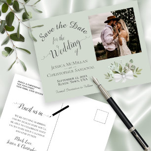 Sage Green Eucalyptus Wedding Save the Date Photo Announcement Postcard