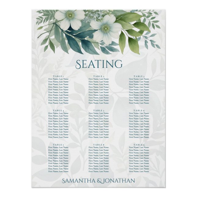 Sage Green Eucalyptus Wedding Seating Chart Poster (Front)