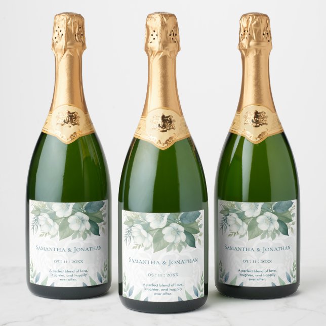 Sage Green Eucalyptus Wedding Sparkling Wine Label (Bottles)