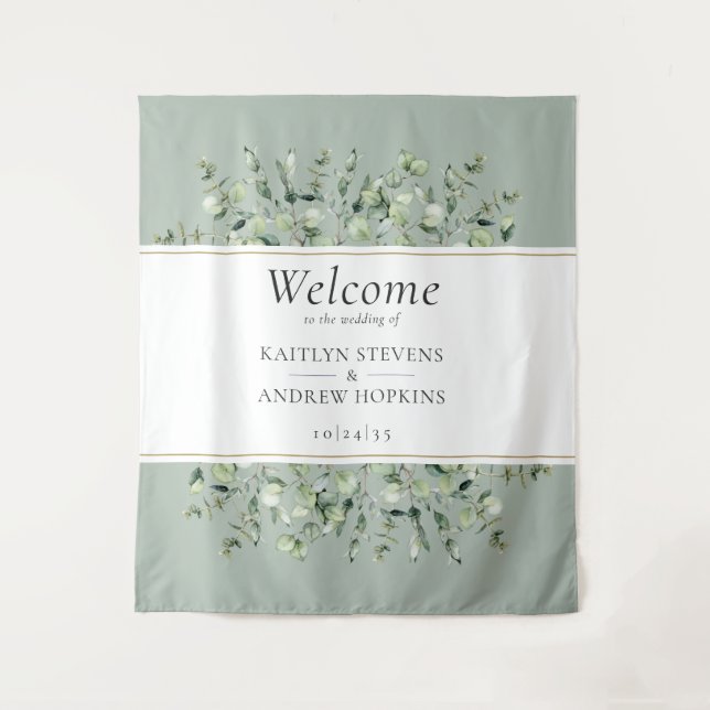 Sage Green Eucalyptus Wedding Welcome  Tapestry (Front)