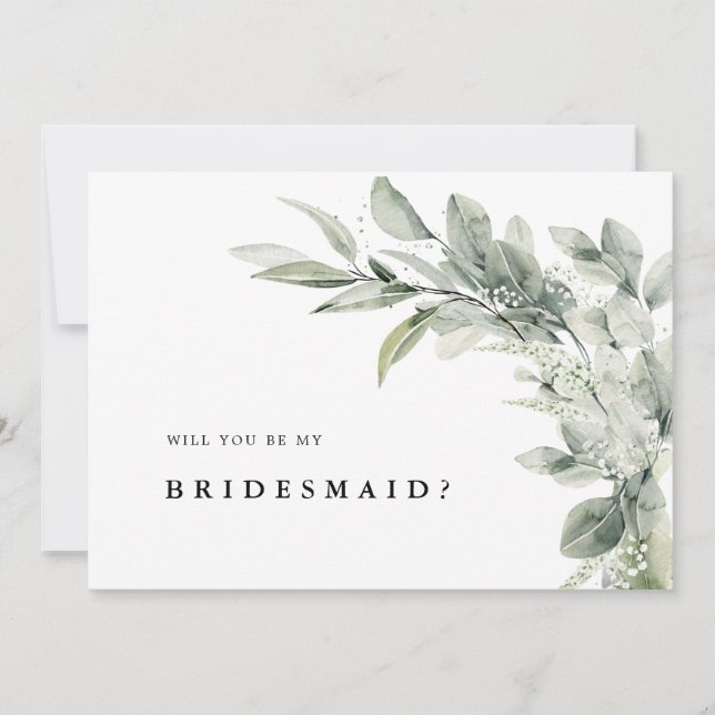 Sage Green Eucalyptus Will you be my Bridesmaid In Invitation (Front)